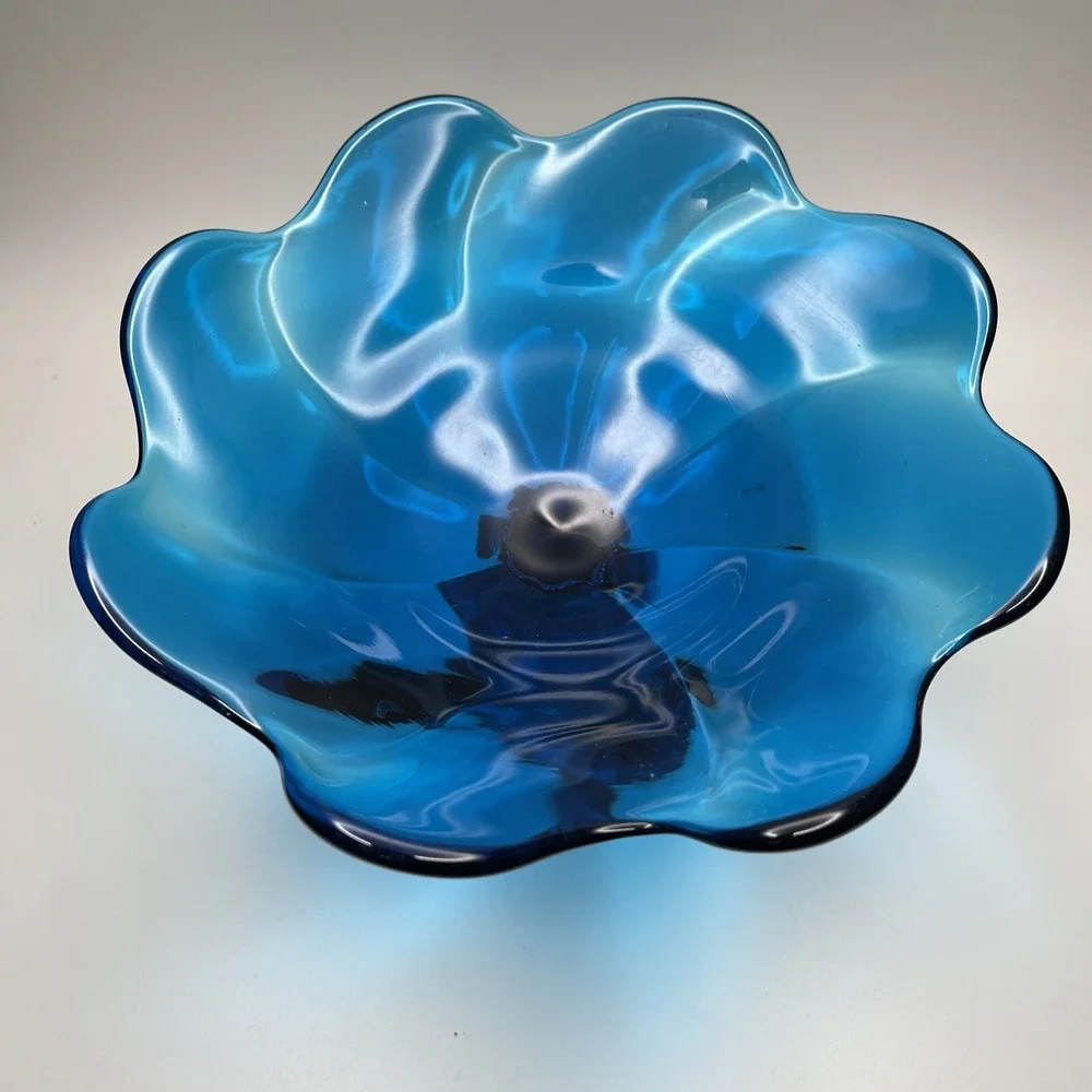Vtg MCM Viking Art Glass Epic Twist‎ Ruffled Compote Candy Dish Midcentury Mod